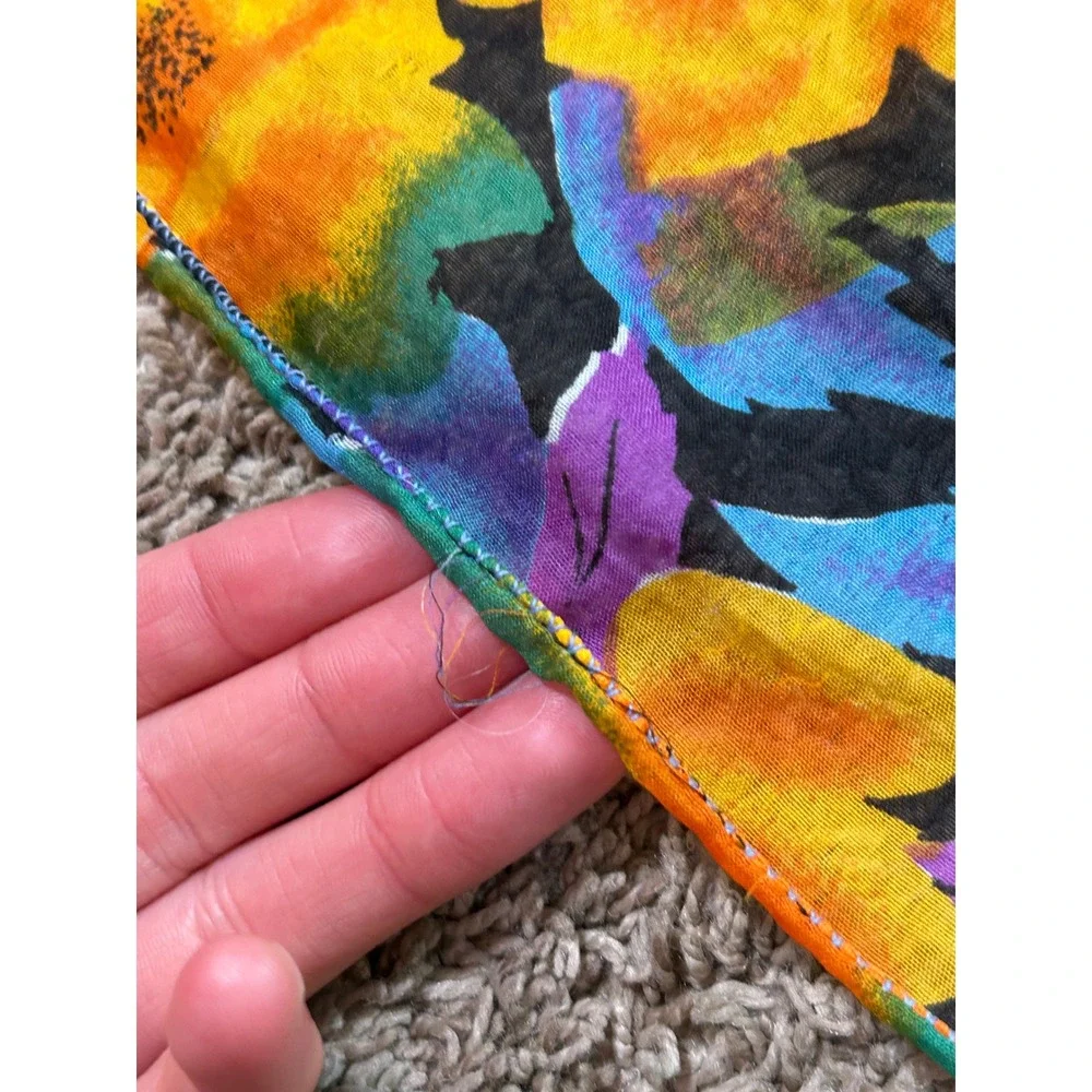 Vintage Floral Square Scarf Sheer Boho Retro Festival Bandana Botanical‎ Summer